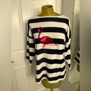 Sparkle Pink Flamingo / Black and White Stripe